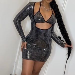 Silver/Black bodycon cut-out dress.